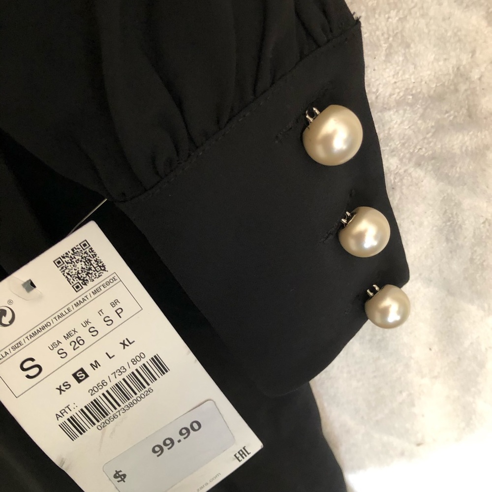 NWT ZARA BLACK CROSSOVER JUMPSUIT WITH FAUX PEARLS - Picture 14 of 15